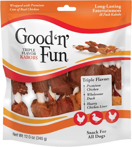Vista 2 de Good'n'Fun - Brochetas de cuero crudo con triple sabor para perros, 12 onzas (paquete de 3)