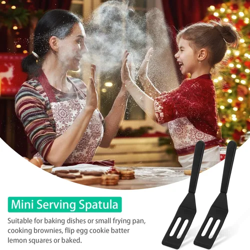 Vista 7 de Mini espátula para servir brownie, flexible, antiadherente, de silicona, resistente al calor, espátula ranurada para huevos en sartén pequeña, masa