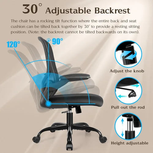 Vista 7 de FelixKing Sillas de escritorio de oficina, silla ergonómica de escritorio para PC con ruedas, soporte lumbar ajustable y altura, silla giratoria