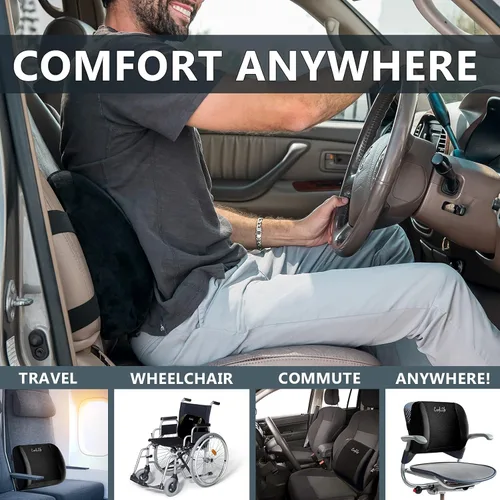 Vista 6 de ComfiLife - Cojín de respaldo lumbar para silla de oficina y asiento de coche, de espuma viscoelástica, con correa ajustable y malla 3D transpirable