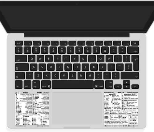 Vista 10 de SYNERLOGIC Mac OS (M/Intel) + Word/Excel (para Mac) Adhesivos de referencia rápida de atajos de teclado - para MacBook Air/Pro/iMac/Mac/mini (Negro)