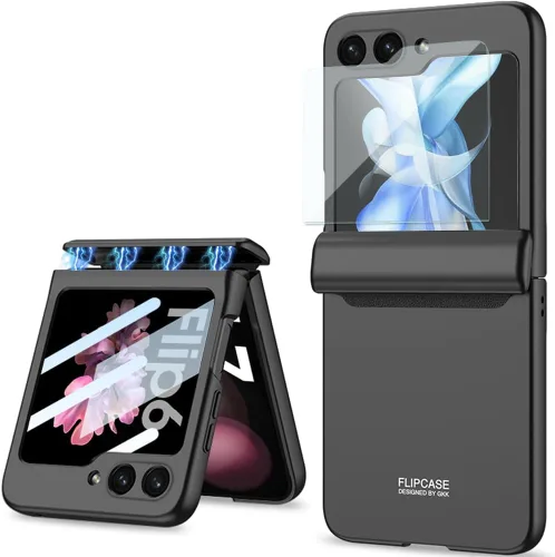 Vista 19 de Protección magnética de bisagra y funda protectora de cámara de lente integrada para Samsung Galaxy Z Flip 4 (negro)