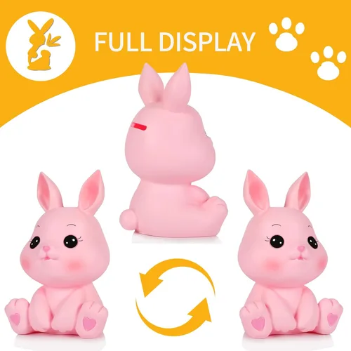 Vista 2 de H&W Little Bunny - Alcancía con diseño de conejo, el mejor regalo de cumpleaños, color rosa
