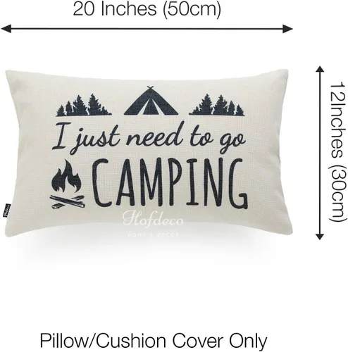 Vista 3 de Hofdeco Funda de almohada lumbar decorativa de algodón pesado de lino con citas espirituales I Just Need to Go Camping Word 12"x20