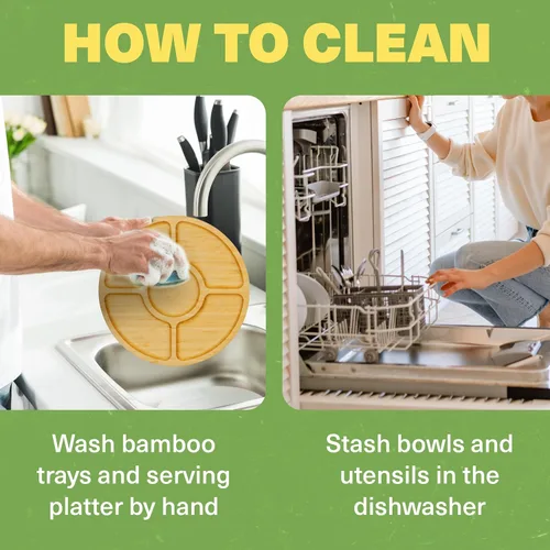 Vista 6 de Dynamic Gear Tabla de charcutería con cajones extraíbles, juego de tablas de queso de bambú expandible con utensilios, cuencos, bandejas