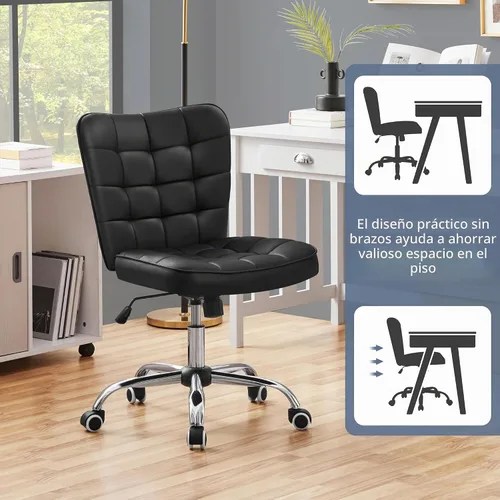 Vista 4 de Yaheetech Silla de escritorio de oficina sin brazos con ruedas Negro