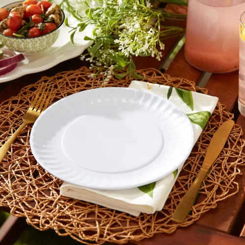 Vista 7 de DII Plato redondo de melamina reutilizable de 9 pulgadas para fiesta o picnic, juego de 12, blanco