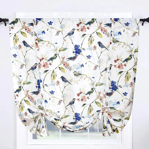 Vista 18 de Leeva - Cortinas pequeñas con estampado de pájaros, 24 pulgadas de largo, conjunto de paneles para ventanas, diseño de estampado de pájaros y Azul