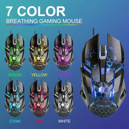 Vista 6 de CHONCHOW Combo de teclado y mouse iluminados, teclado LED RGB para juegos de tamaño completo y mouse para juegos con cable arcoíris para PS4, PS5