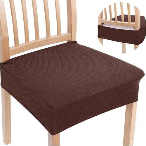 Vista 17 de Smiry Juego de 4 fundas de asiento elásticas de jacquard para sillas de comedor, extraíbles y lavables, sin fundas traseras, color gris pardo