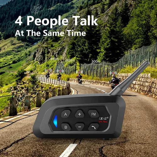 Vista 2 de EJEAS V4 Plus Sistema de Comunicación de Casco, Auriculares Bluetooth V5.1 para Motocicleta 1500m con Intercomunicador de Casco, Reducción