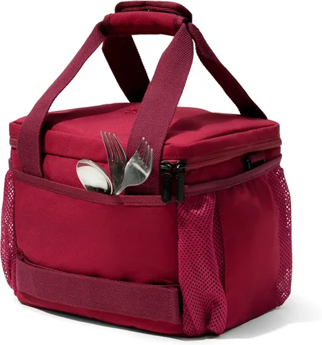 Vista 4 de Lonchera aislada para mujer, lonchera a prueba de fugas de 8L para el trabajo, se adapta a una comida completa o 6 latas (borgoña)