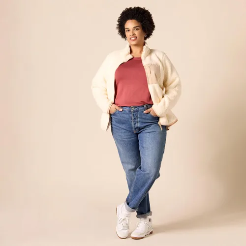 Vista 7 de Amazon Essentials - Chaqueta de forro polar sherpa, de manga larga con cremallera completa, para mujer Bloque de color beige