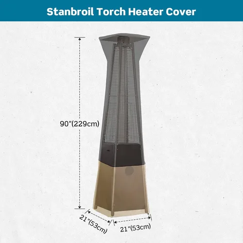 Vista 2 de Stanbroil Pyramid - Funda para calentador de patio, resistente e impermeable, con cremallera, 21 x 21 x 90 pulgadas, negro y camello