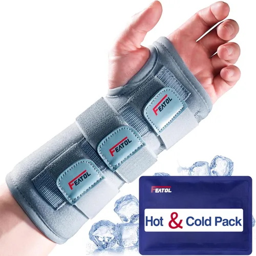 FEATOL Muñequera para túnel carpiano, soporte nocturno con férula de muñeca, correas ajustables, paquete caliente/de hielo para mujeres y hombres,
