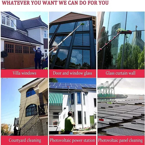 Vista 6 de Kit de poste de alimentación de agua, cepillo de limpieza para paneles solares, ventana y poste de limpieza solar con cepillo telescópico alimentado