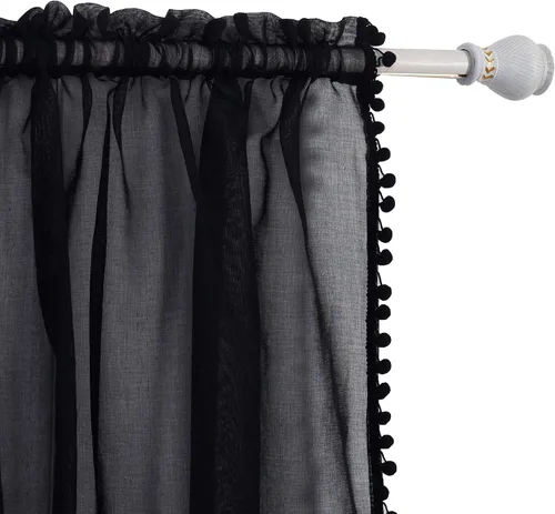 Elegant Comfort Cortinas semitransparentes con borlas con pompones, juego de 2 paneles, con bolsillo para barra de 2 pulgadas, cortinas