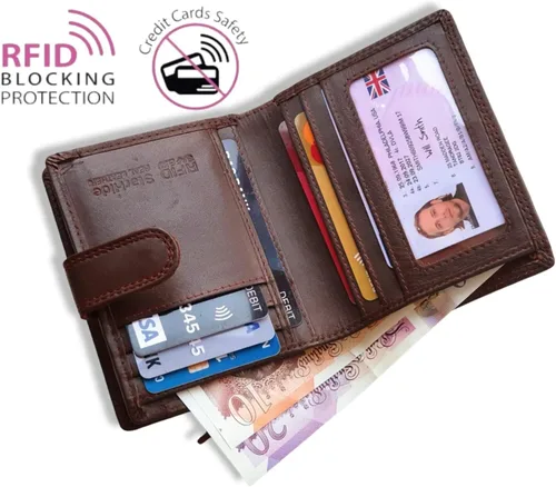 Vista 2 de Starhide Billetera de cuero con bloqueo RFID para hombre con cremallera externa alrededor de monedero, monedero 1080 (marrón), Marrón, Cartera