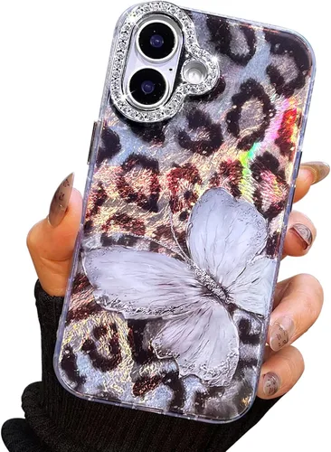 Vista 42 de I-MGAE-IN-AR - Funda compacta para iPhone 16 Pro Max con diseño de mariposa plateada brillante, a la moda, suave, delgada, de poliuretano