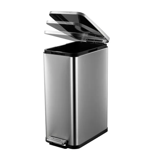 Vista 3 de Fashionwu Basurero delgado rectangular resistente a las manchas con pedal de cierre suave, acero inoxidable cepillado, 50 litros13 galones