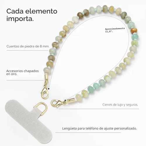 Vista 5 de Posadina Dije de piedra natural para teléfono, correa de muñeca de teléfono curativa con cuentas, cordón de cadena para teléfono celular hecho a