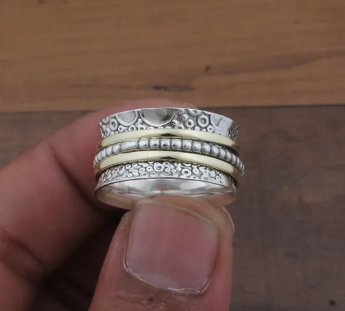 Vista 3 de Spinner Ring Women, Fidget Spinner Ring, 925 Silver Spinner Ring, Handmade Ring Women, Chunky Spinner Ring, Worry Ring, Family Band Ring, Gift For