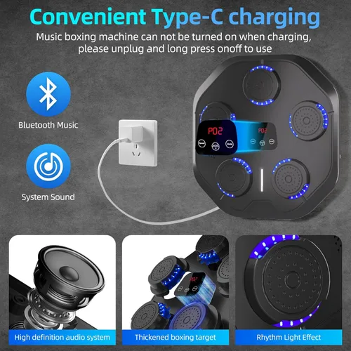 Vista 5 de Máquina de Boxeo con Música con Guantes de Boxeo Bluetooth Montada en Pared, Máquina de Boxeo para Entrenamiento y Ejercicio de Punching Adecuada