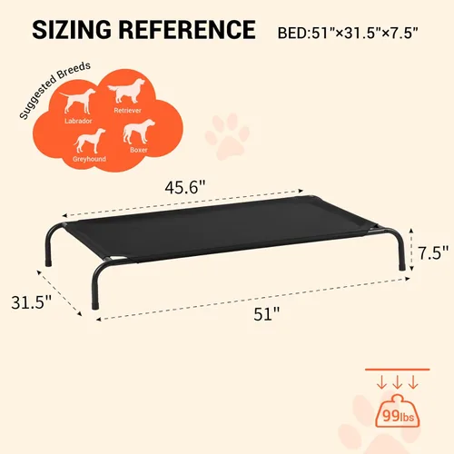 Vista 3 de Cama elevada para perros al aire libre, refrescante, transpirable, para perros grandes, hamaca portátil exterior para mascotas, marco de metal