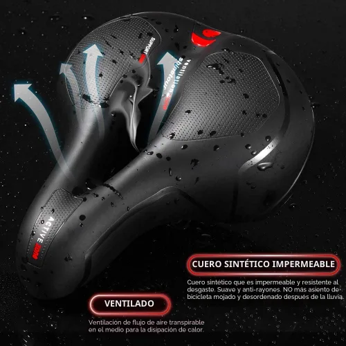 Vista 6 de Cómodo cojín de asiento para hombres y mujeres con doble absorción de impactos, espuma viscoelástica con memoria, sillín de bicicleta ancho e