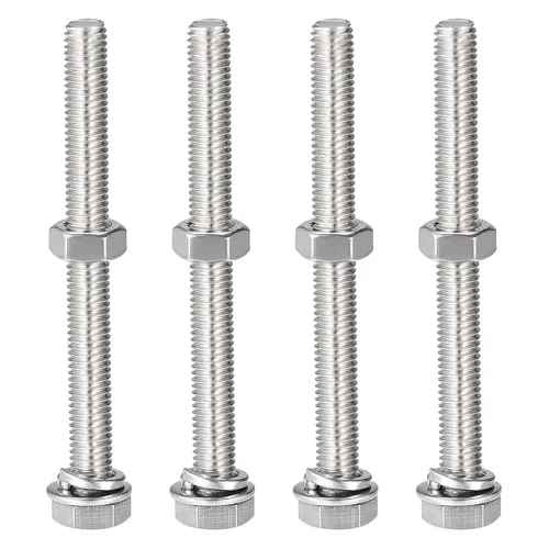 Vista 6 de uxcell Tornillos de cabeza hexagonal M8 x 1.969 in, tuercas, kits de arandelas planas y de bloqueo, tornillos hexagonales de acero inoxidable 304, 4