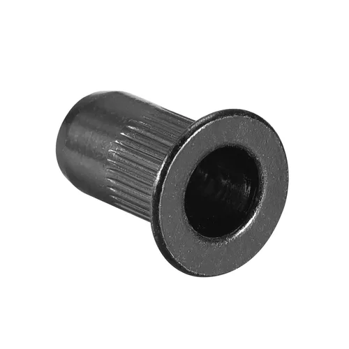 Vista 5 de uxcell Tuercas de remache M4 de acero al carbono chapadas en zinc moleteado cabeza plana roscada tuerca de inserción negra 100 piezas