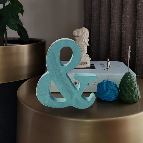 Vista 6 de Letras de madera azul rústica de 6 pulgadas, letras de madera sin terminar para pared, letras decorativas azules retro de pie, decoración de tablero