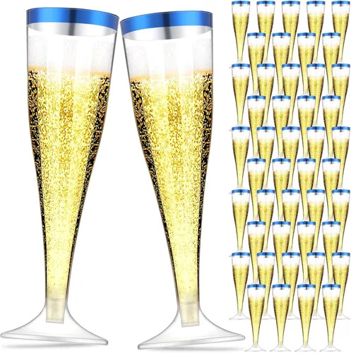 Vista 8 de Zubebe 100 Piezas de flautas de champán de plástico 4.5 oz Copas de champán de plástico transparente clásico Copas de champán para bodas, fiestas