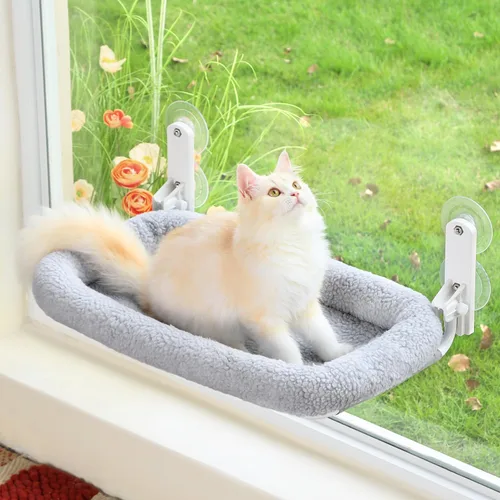 Vista 10 de Zakkart Hamaca plegable para gatos para ventana, sin cable, cama integrada lavable a máquina, marco de metal resistente, percha de ventana