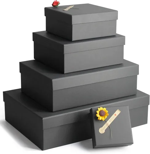 Giftilious Cajas de regalo negras, un juego de 5 cajas de regalo con tapas para regalos, cajas preenvueltas para regalos, caja de regalo resistente