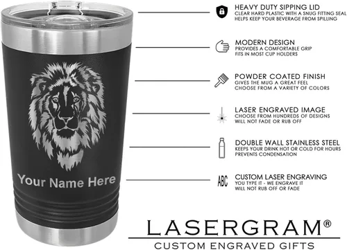 Vista 3 de LaserGram Vaso de pinta aislado al vacío de 16 onzas, piano de cola, grabado personalizado incluido (negro)
