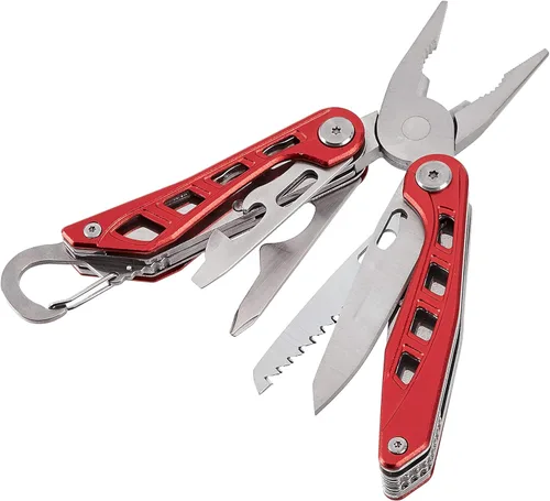 Vista 2 de Yaxa Basics Multiherramienta de acero inoxidable 8 en 1 con seguro de bloqueo y funda de nailon, rojo