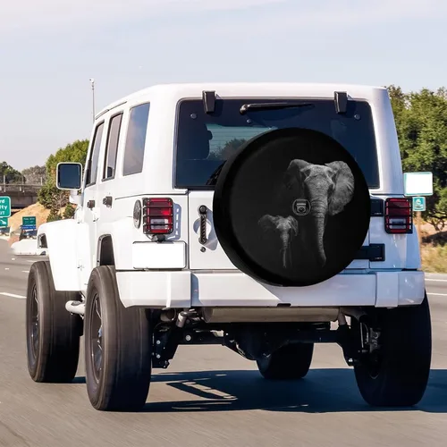 Vista 2 de Foruidea Cubierta 3D para neumático de repuesto de dos elefantes con orificio de cámara de respaldo, cubierta de neumático para remolque, RV, SUV