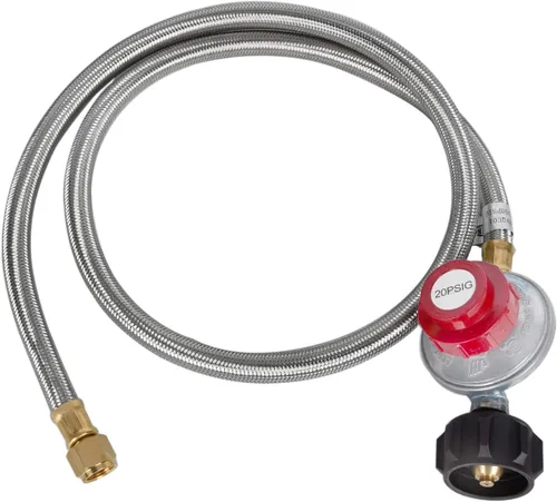 GasSaf 5 Pies Manguera Reguladora de Propano Ajustable de 20 PSI de Acero Inoxidable Trenzada con QCC-1/Tipo, Regulador LP de Parrilla de Gas para