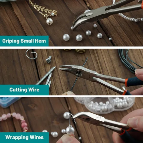 Vista 4 de SPEEDWOX Alicates de punta doblada de largo alcance con mandíbulas dentadas, alicates de punta larga en ángulo, alicates angulares con cortador