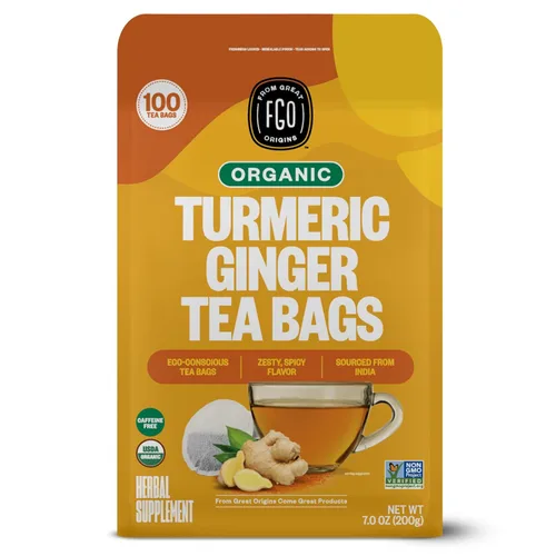 Vista 51 de FGO Té orgánico de Ashwagandha, 100 unidades, bolsitas de té de hierbas ecológicas, bolsa resellable, sin cafeína, el embalaje puede variar