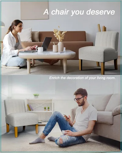 Vista 4 de Silla decorativa sin brazos para dormitorio, moderna silla de tocador con patas de madera maciza, cómoda silla tapizada para dormitorio, silla