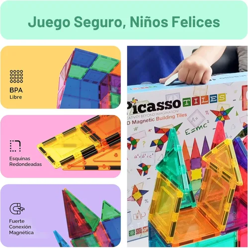Vista 4 de PicassoTiles Juego de 100 piezas 100 piezas Ladrillos magnéticos de construcción 3D transparentes, bloques magnéticos de construcción, creatividad