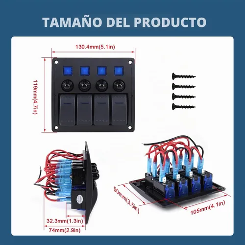 Vista 2 de Panel de Interruptores Marinos de 4 Posiciones Impermeable, Panel de Interruptores Basculantes de Barco Impermeable 12V/24 voltios Interruptor