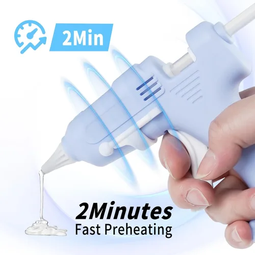 Vista 3 de Pistola de pegamento caliente inalámbrica, kit de pistola de pegamento de precalentamiento rápido recargable con 20 barras de pegamento blanco