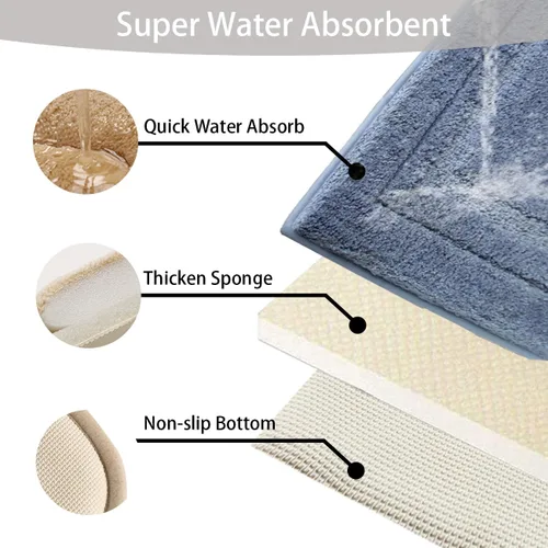Vista 4 de Tapete de baño de microfibra geométrica sólida, capa de espuma viscoelástica ultrasuave, absorbente de agua, antideslizante, de secado rápido