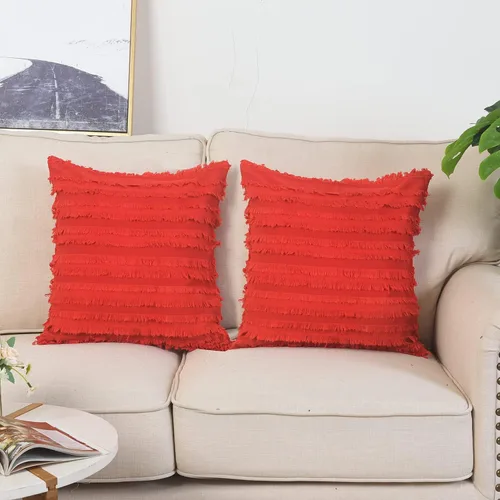 Vista 10 de GYROHOME Paquete de 2 fundas de almohada de algodón y lino, fundas de cojín decorativas, diseño de borlas, fundas de cojín modernas con flecos