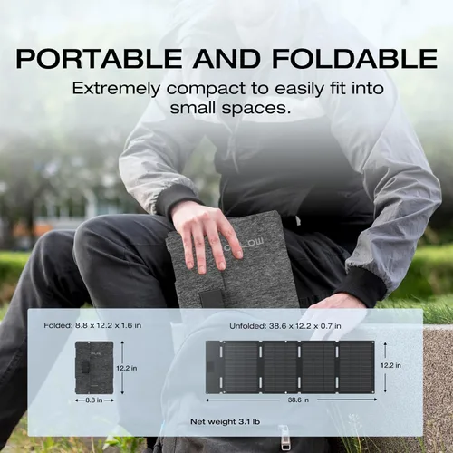 Vista 3 de EF ECOFLOW Panel solar portátil de 45 W con tipo C, 25% de eficiencia de conversión, célula solar tipo N para centrales eléctricas, IP68