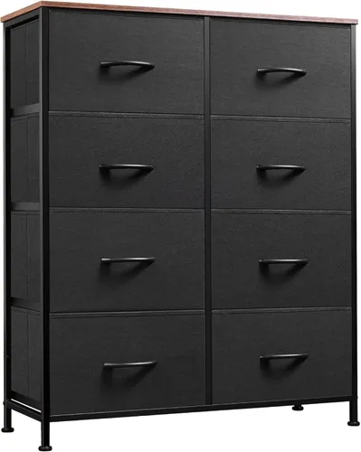 Vista 10 de WLIVE - Cómoda de tela para dormitorio, cómoda alta con 8 cajones, torre de almacenamiento con contenedores de tela, cómoda doble, cómoda