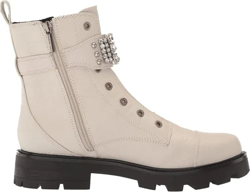 Vista 6 de KARL LAGERFELD PARIS Botas de combate Maeva Lug-Sole para mujer con una moda detallada de cristal, color blanco suave, 9, Blanco suave